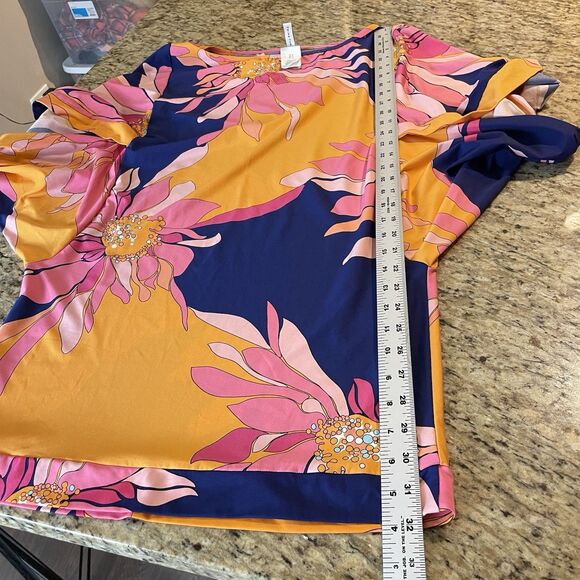 Trina Turk M Breeze Floral Swimsuit Jersey Cover Up Retro Caftan Tunic Dress - Picture 12 of 12